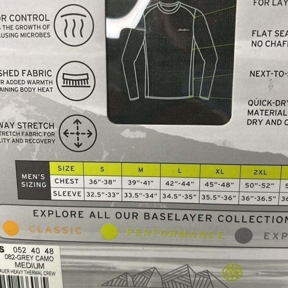 NEW Eddie Bauer Performance Series Gray Camo Heavyweight Warmth Crewneck SM & MD - Picture 7 of 8